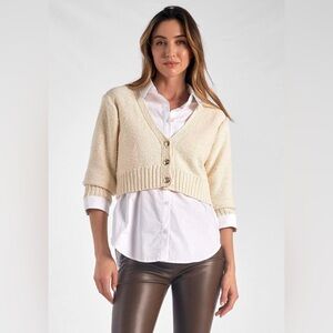 NEW WITH TAG ELAN crop sweater combo in off white size large